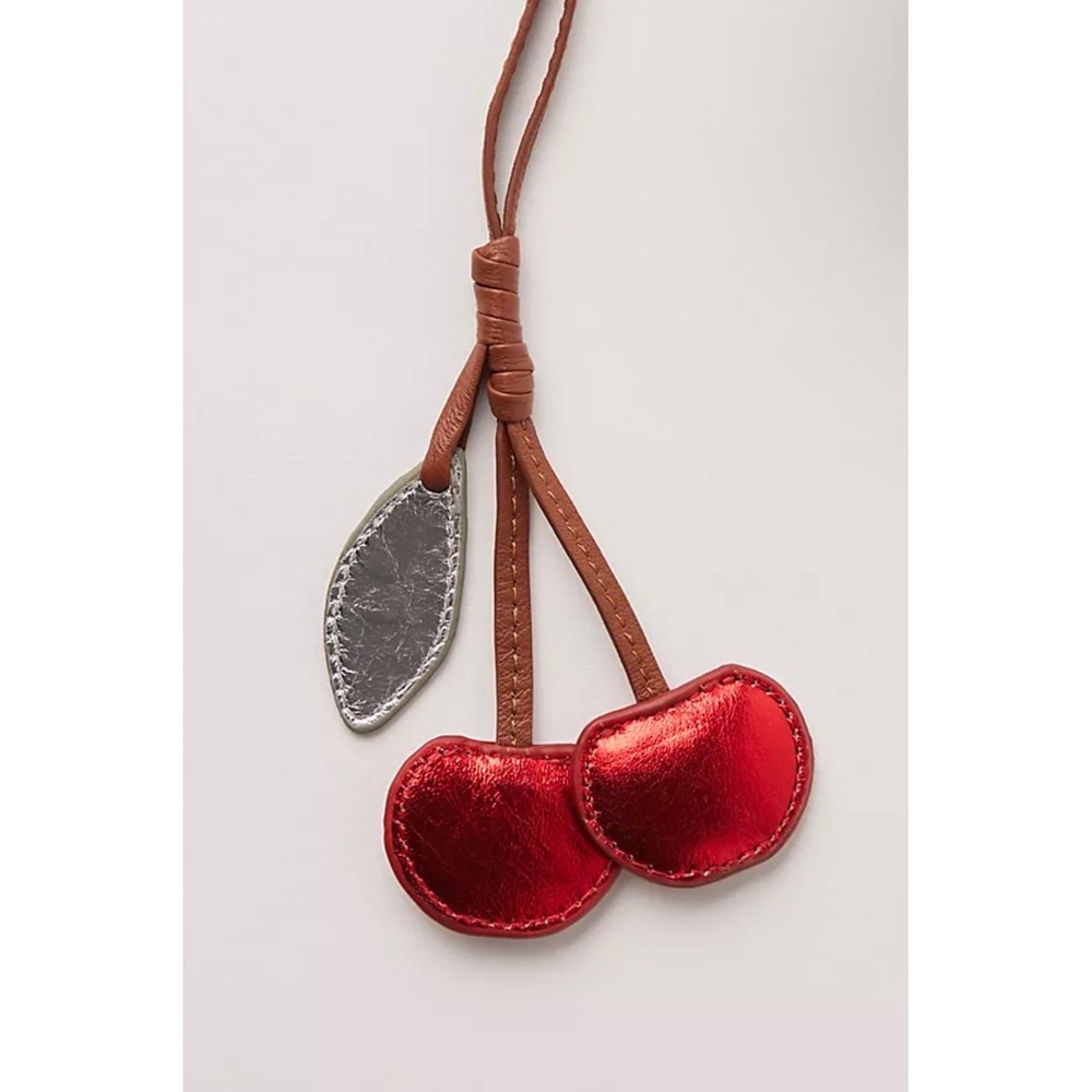 Free People Cherry Bag Charm Women OS Red Metallic Leather Fruit Accessory Good